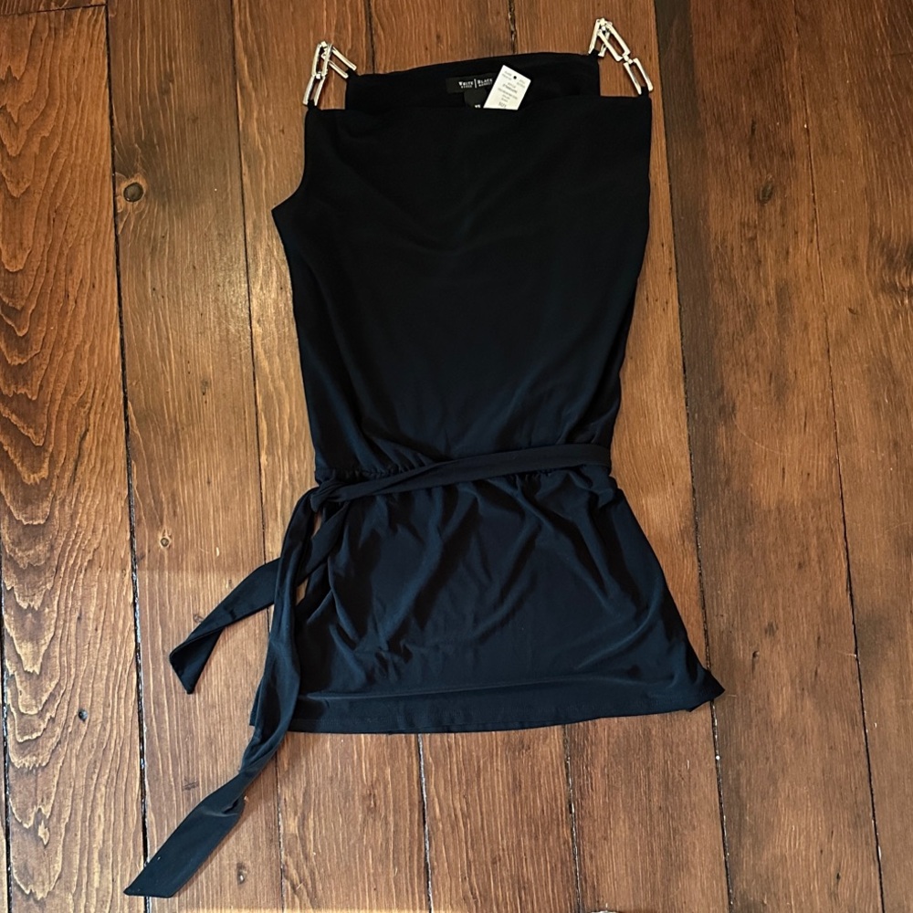 White House Black Market Black shirt with silver chain straps